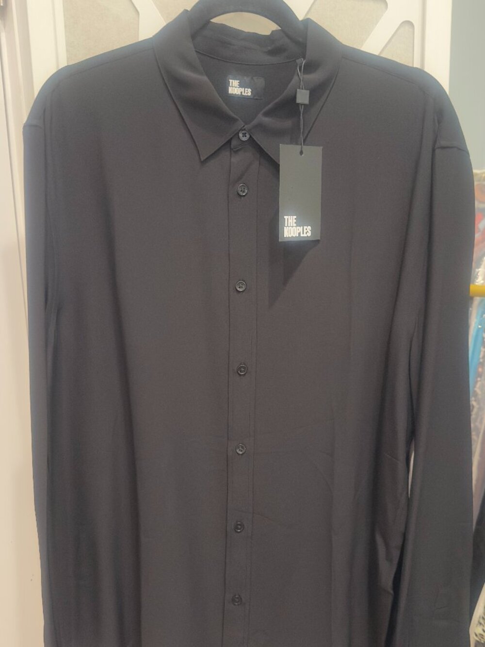 NWT The Kooples Washed Silk Shirt Black Long Sleeve Button Down (XL)